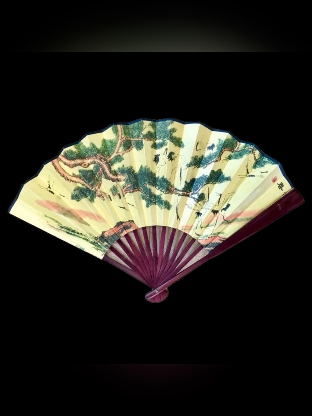 Asian Bonsai Tree Handheld Paper Fan Wall Hanging Decor Cultural Boho Indie